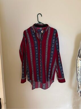 Wrangler Burgundy and Navy Patterned Stripe Shirt